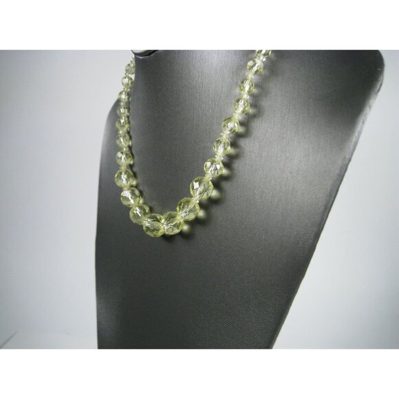 Uranium Glass Beaded Necklace Vintage 1910s Yellow Faceted 19 inch - Picture 8 of 11